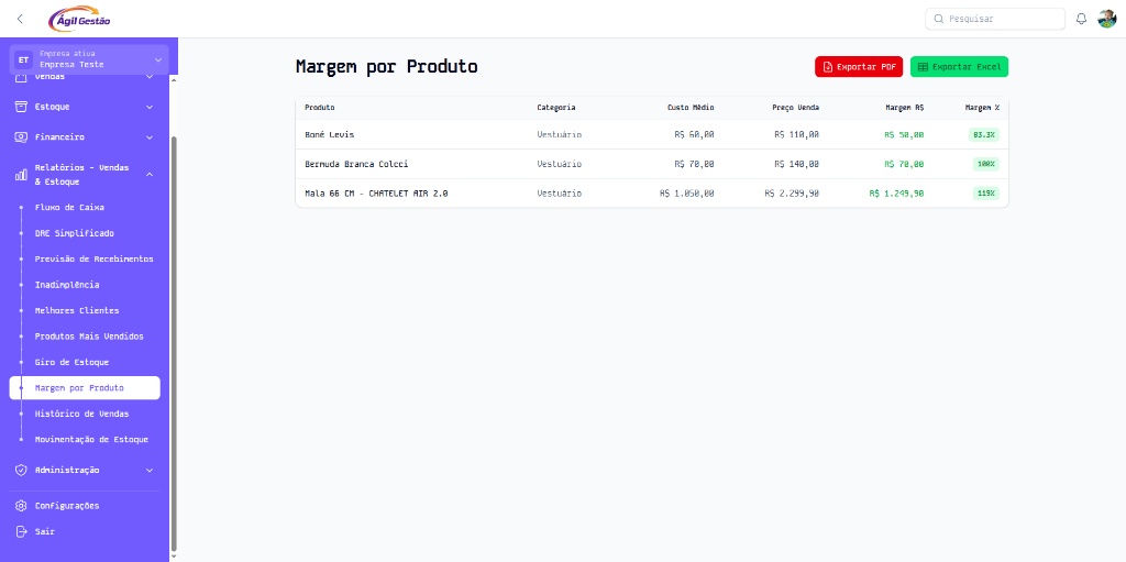 Tela 10 — Margem por produto