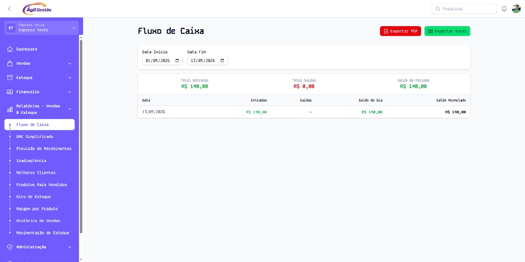 Tela 6 — Fluxo de caixa